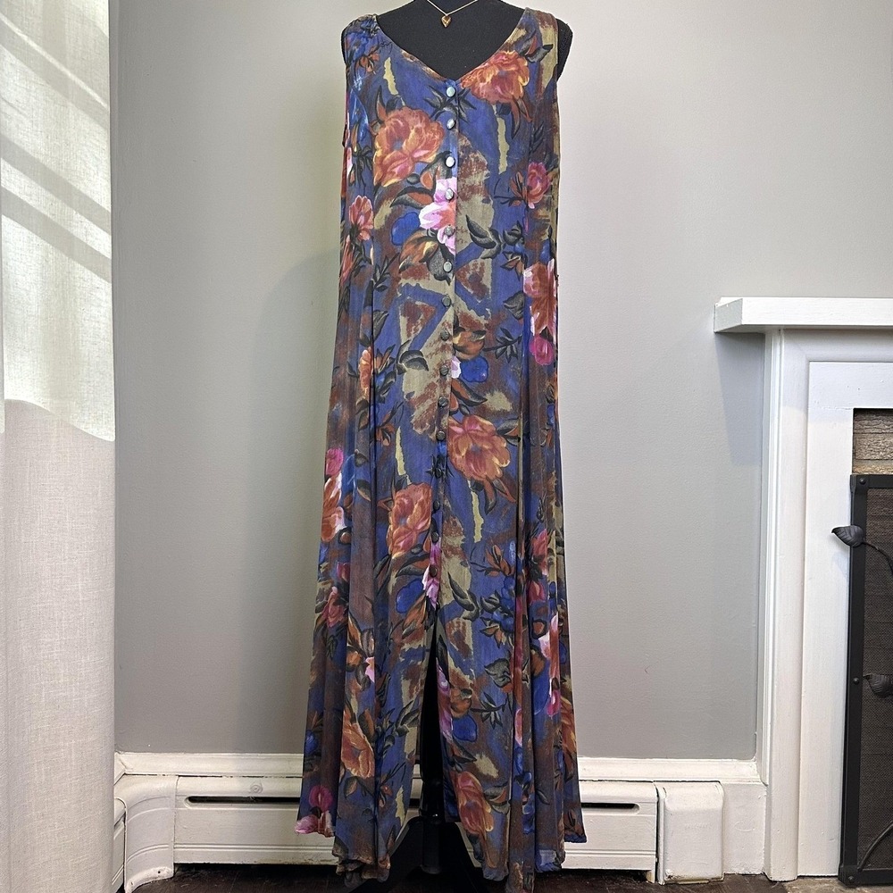 Spiegel Dress Women 6 Blue Floral Maxi Vintage‎ Reflections Cottage 90s Romantic